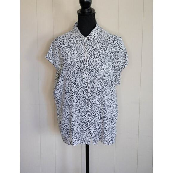 Rails Large Silk Ivory & Black Cheetah Print 1/4 Short Sleeve Blouse - Picture 1 of 4